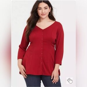 Torrid Fit And Flare Stretch Challis Button-Front Tunic Top Size 0 = (Size 12)